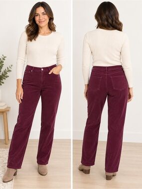 Alia Burgundy Straight-Leg Corduroy Pants Size 12P Classic Fall Winter